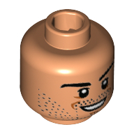 Minifig Head Mats Hummels, Eyebrows, Stubble, Goatee, White Pupils, Smile Print [Hollow Stud] Nougat