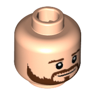 Minifig Head Shkodran Mustafi, Beard Brown Bushy Full, Brown Eyebrows, White Pupils, Smile Print [Hollow Stud] Hellnougat