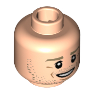 Minifig Head André Schürrle, Dark Tan Eyebrows, Beard Stubble, White Pupils, Chin Dimple, Open Smile Print [Hollow Stud Light Nougat