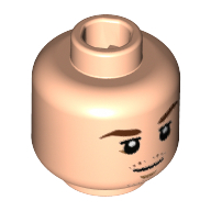 Minifig Head Mario Götze, Reddish Brown Eyebrows, Chin and Moustache Stubble, White Pupils Print [Hollow Stud] Light Nougat