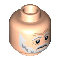 Minifig Head Lor San Tekka, Dual Sided, Gray Eyebrows, Beard, Moustache, White Pupils, Slight Smile / Sad Print [Hollow Stud] Light Nougat