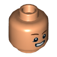 Minifig Head Rowan, Reddish Brown Eyebrows, Raised Eyebrow Straight Smile, Teeth, Clenched Print [Hollow Stud] Nougat