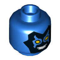Minifig Head Blue Beetle, Black Mask with Yellow Eyes and White Teeth Print [Hollow Stud] Blau