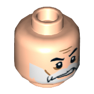 Minifig Head Captain Rex, Beard White, Moustache, Eyebrows, Cheek Lines, Sneer Print [Hollow Stud] Light Nougat