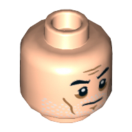 Minifig Head Commander Gregor, Beard White Stubble, Black Eyebrows, Cheek Lines Print [Hollow Stud] Light Nougat