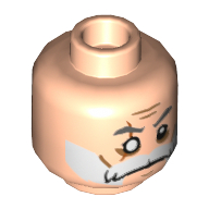 Minifig Head Commander Wolffe, Beard White, Moustache, Gray Eyebrows, Cheek Lines, Scar over Right Missing Eye Print [Hollow Stud] Hellnougat