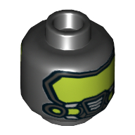 Minifig Head Batman, Dual Sided, Lime Stripe on Forehead and Cheek Lines / Gas Mask and Lime Goggles Print [Hollow Stud] Schwarz