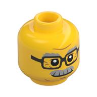 Minifig Head Chuck, Glasses Rectangular, Gray Eyebrows and Moustache Print Yellow