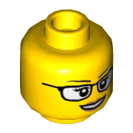 Minifig Head, Eyebrows, Glasses with Thick Edge, Peach Lips Print Gelb