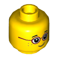 Minifig Head Dark Red Glasses, Freckles [Recessed Stud] Yellow