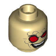 Minifig Head Hobgoblin, Dual Sided, Red Eyes, Dark Tan Lines, Angry Clenched Teeth / Evil Smile Print [Hollow Stud] Tan