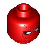 Minifig Head Red Hood, Mask with Dark Red Contour Lines and White Eyes Print [Hollow Stud] Red