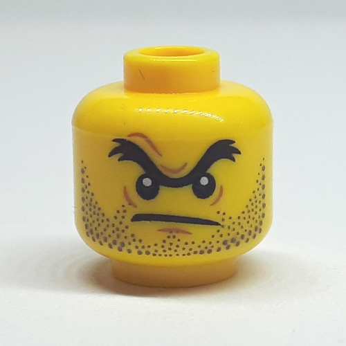 Minifig Head Sky Pirate, Unibrow, Angry, Stubble Beard Print [Hollow Stud] Gelb