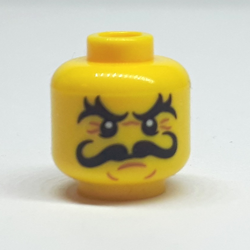 Minifig Head Sky Pirate, Handle Bar Mustache, Thick Eyebrows, Angry Print [Hollow Stud] Yellow