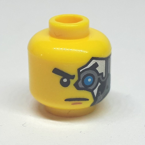 Minifig Head Zane, Mechanical Left Eye Print [Hollow Stud] Yellow