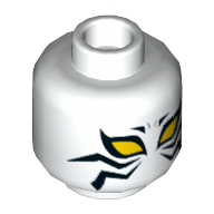 Minifig Head White Tiger, Large Yellow Eyes, Black Tiger Stripes Print [Hollow Stud] White