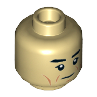 Minifig Head Commander Sato, Dual Sided, Eyebrows, Cheeklines, Neutral, Raised Eyebrow Scowl, Teeth Print [Hollow Stud] Tan