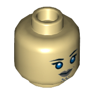 Minifig Head Luminara Unduli, Dual Sided, Gray Lips and Large Blue Eyes, Neutral / Angry Print [Hollow Stud] Tan