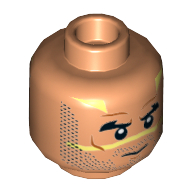 Minifig Head Quinlan Vos, Beard Stubble, Black Thick Eyebrows, Neutral / Bared Teeth Angry Print Nougat