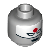 Minifig Head Katana, Dual Sided, White Eyemask with Red Sun on Forehead, Black Lips, Stern / Angry Print [Hollow Stud] Light Bluish Gray