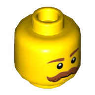Minifig Head, Brown Eyebrows, Large Mustache [Hollow Stud] Yellow