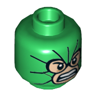 Minifig Head Scorpion, Balaclava, Light Nougat Face, Clenched Teeth, Scales Print [Hollow Stud] Green