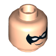 Minifig Head Nightwing, Dual Sided, Black Eyemask with Grin / Bared Teeth Angry Print [Hollow Stud] Hellnougat
