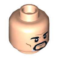 Minifig Head Doctor Strange, Eyebrows, Black and White Goatee, Wrinkles and Cheek Lines, Neutral / Angry Print Light Nougat