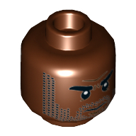 Minifig Head Karl Mordo, Dual Sided, Beard Stubble, Eyebrows, Neutral / Angry Print [Hollow Stud] Rotbraun