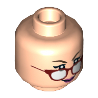 Minifig Head Janine Melnitz, Dual Sided, Red Glasses, Pink Lipstick, Low Glasses / Scared Print [Hollow Stud] Hellnougat