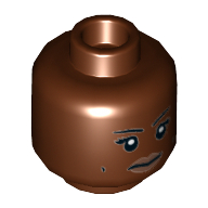 Minifig Head Patty Tolan, Dual Sided, Eyebrows, Dark Tan Lips, Dimples, Neutral / Bared Teeth Print [Hollow Stud] Reddish Brown