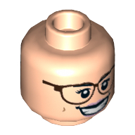 Minifig Head Abby Yates, Dual Sided, Reddish Brown Glasses, Bright Pink Lips, Smile / Smirk Print [Hollow Stud] Hellnougat