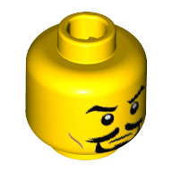 Minifig Head Desert Warrior, Eyebrows, White Pupils, Black Goatee and Dark Orange Cheek Lines Print Gelb