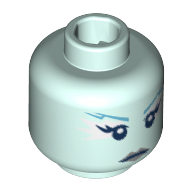 Minifig Head Ice Queen, Female, Jagged Dark Azure Eyebrows, White at Sides of Eyes, Silver Lips Print Light Aqua
