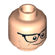 Minifig Head Kevin Beckman, Dual Sided, Glasses, Dark Tan Eyebrows, Stubble Beard, Smile / Red Eyes, Angry Print [Hollow Stud] Light Nougat