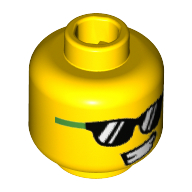 Minifig Head Banana Guy, Bright Green and Black Sunglasses, Lopsided Open Smile Print [Hollow Stud] Gelb