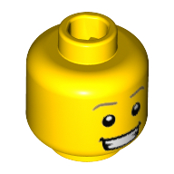 Minifig Head Dog Show Winner, Dark Tan Eyebrows, White Pupils, Open Smile with Teeth Print [Hollow Stud] Gelb