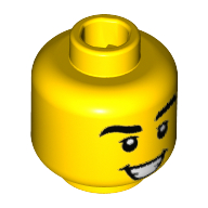 Minifig Head Mariachi, Eyebrows Thick, White Pupils, Open Smile with Teeth Print Yellow