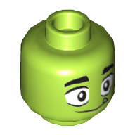 Minifig Head Beast Boy, Wide Eyes and Single Tooth, Happy / Grumpy Print Lime