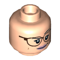 Minifig Head Abby Yates, Dual Sided, Reddish Brown Glasses, Bright Pink Lips, Smile and Raised Eyebrow / Angry Print [Hollow Stud] Light Nougat