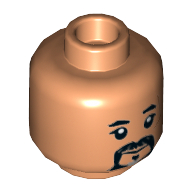 Minifig Head Baze Malbus, Black and Gray Beard, Scar on Left Side, Closed Mouth / Angry Print Nougat