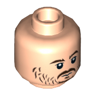 Minifig Head Cassian Andor, Beard Stubble, Brown Eyebrows, Smile / Neutral Print Light Nougat