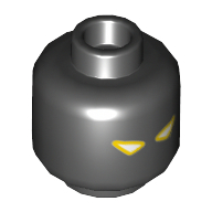 Minifig Head Rogul, Dual Sided, Triangular White and Yellow Eyes / Triangular White and Bright Light Blue Eyes, Lightning Print [Hollow Stud] Schwarz