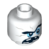 Minifig Head Bizarro, Unibrow, Light Bluish Gray Cracks, Bright Light Blue Eyes, Wide Open Mouth Missing Teeth Print [Hollow Stud] Weiß