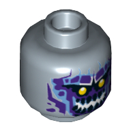 Minifig Head Gargoyle / Shrunken / Stone Stomper, Dual Sided, Yellow Eyes, Dark Purple Rock Teeth, Smile / Angry Print [Hollow Stud] Sandblau