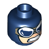 Minifig Head Batman, Balaclava, Goggles, Light Nougat Face with Gritted Teeth in Wide Mouth Print [Hollow Stud] Dark Blue