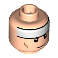 Minifig Head Batman, White Headband and Cheek Lines, Smirk Print [Hollow Stud] Light Nougat