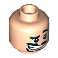 Minifig Head Iron Man (Tony Stark), Left Eyebrow Raised, Open Mouth with Teeth wider on Right Side, Mustache and Beard Print [Hollow Stud] Light Nougat
