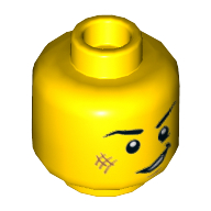 Minifig Head, Eyebrows, White Pupils, Cheek Scuff, Open Mouth Smile Print Gelb