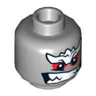 Minifig Head Doomsday, White Bushy Eyebrows, Red Eyes, Bared Sharp Teeth Print [Hollow Stud] Hellblaugrau